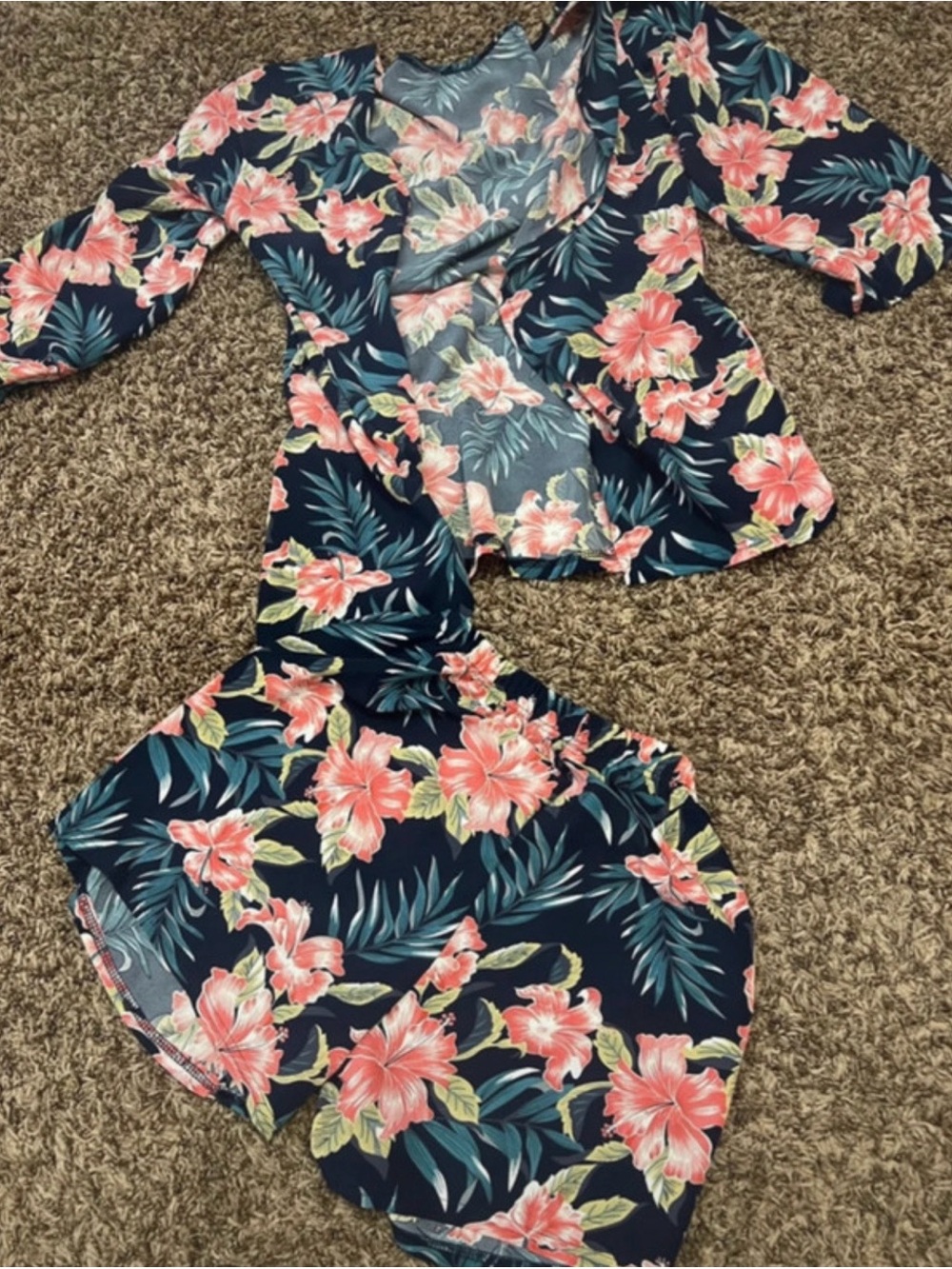 Floral Kimono Robe - Navy and Pink